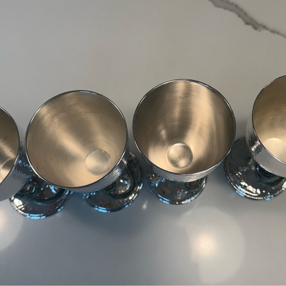 Rare Emilia Castillo Taxco Lizard Goblets Set of 4 Hammered Silver Plate - Picture 8 of 9